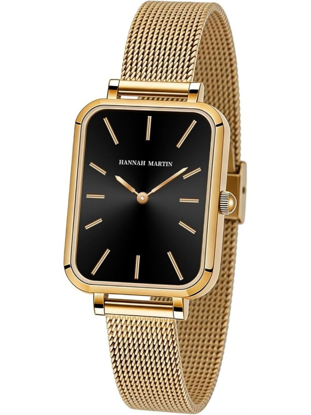 Womens Gold Black Analog Quartz Stainless Steel Vintage Rectangular Luxury Watch